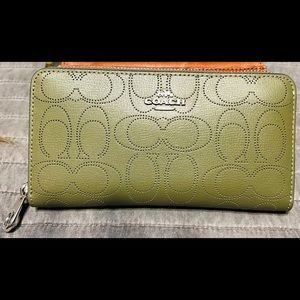 Coach Pouch COACH Signature Leather Perforated C Corner Zip Wristlet